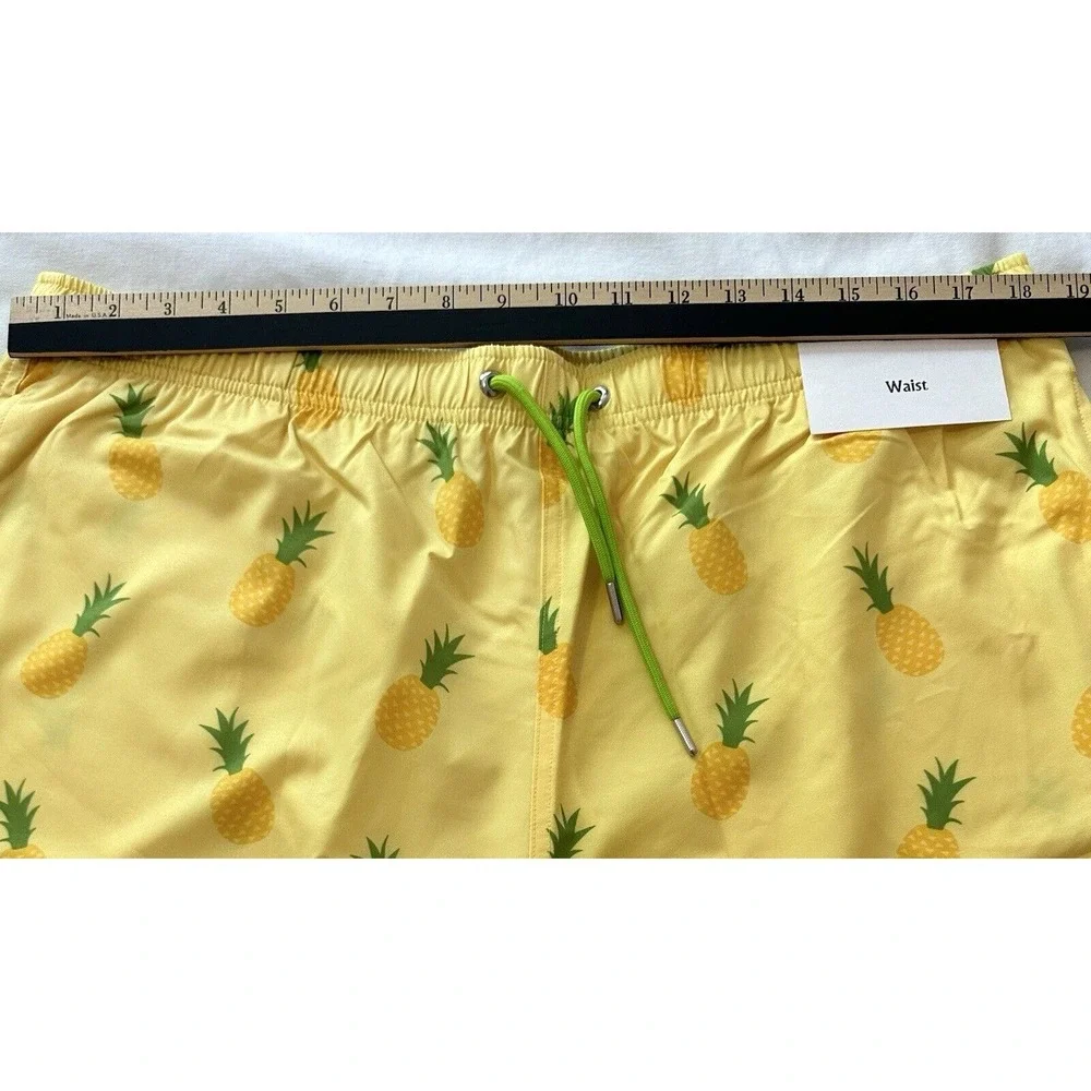 EUBI Swim Shorts Men's XXL Stretchy Drawstring Hawaiian Delight Yellow Pineapple
